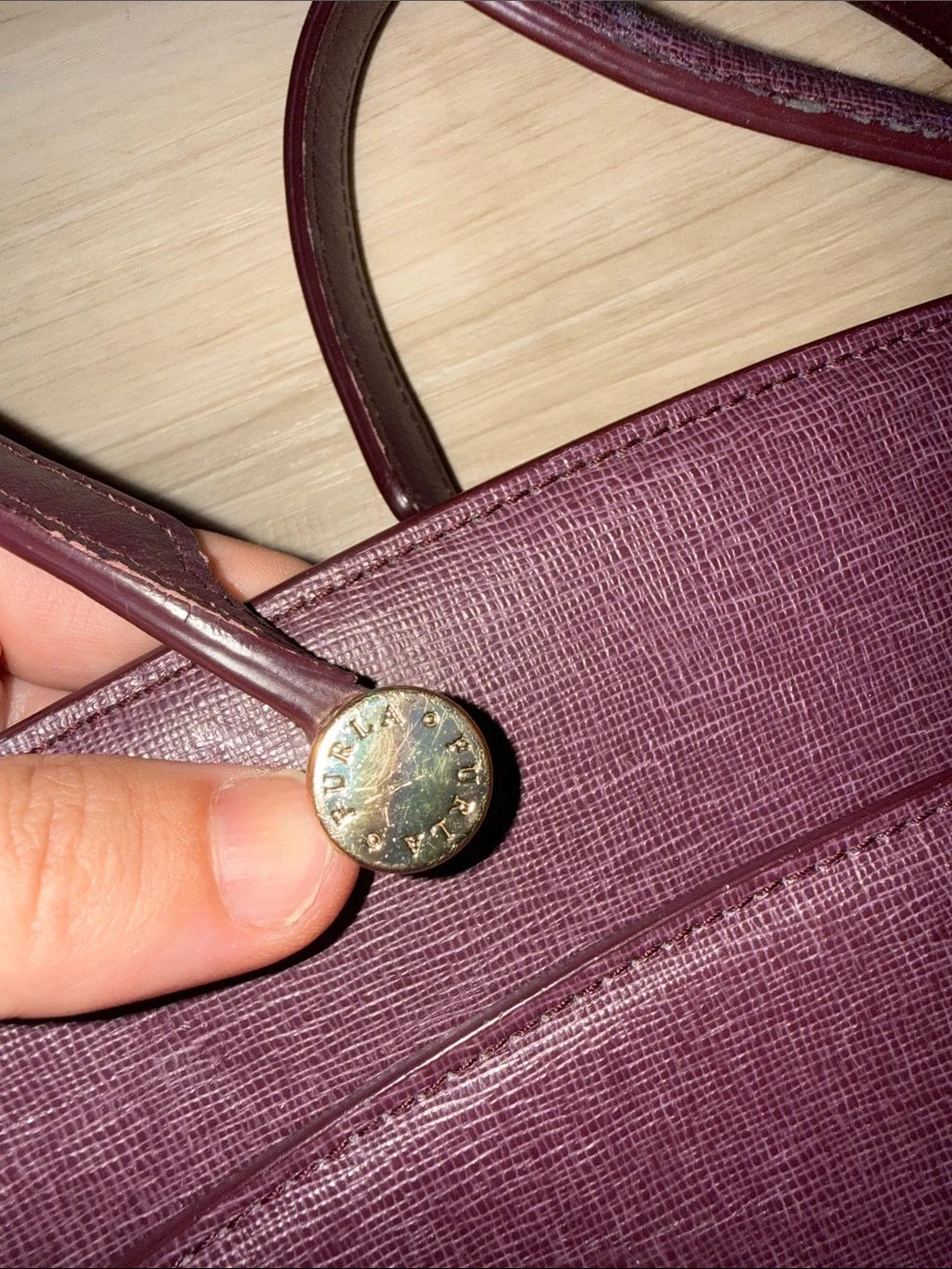Furla Plum Leather Tote with Gold Hardware